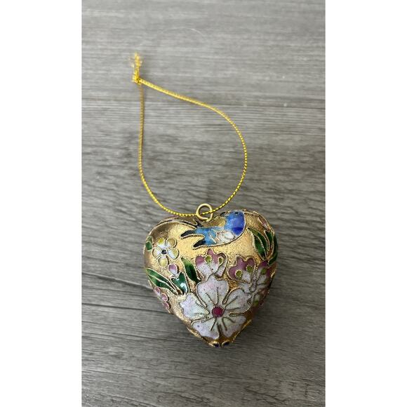 Vintage Puffy Cloisonné Heart Ornament. Measures 2” - Picture 1 of 2